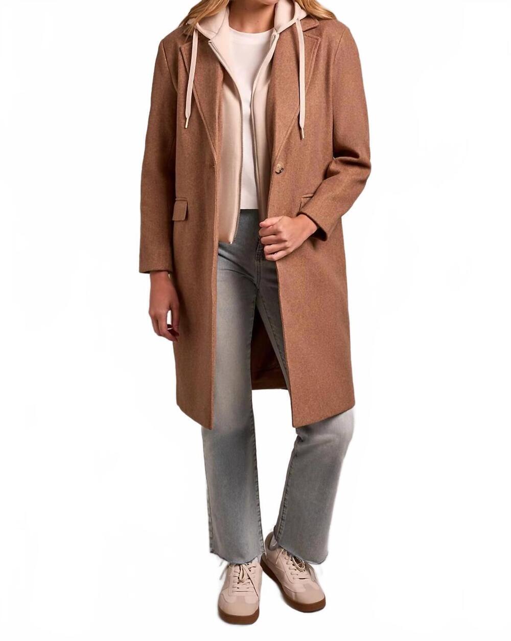 NEW TRIBAL women's coat fooler hoodie in biscotti